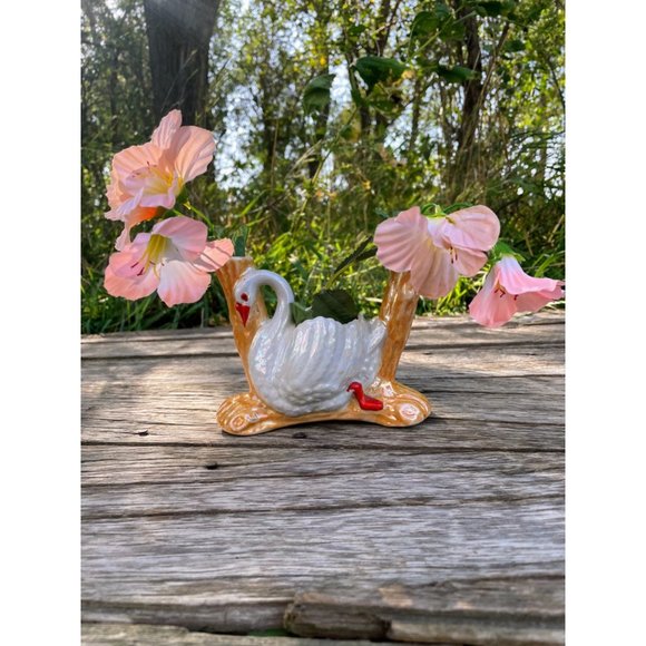 Vintage 1950s Lusterware Swan Planter With Vases - Picture 12 of 13
